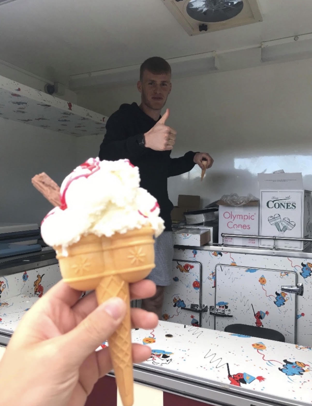 Matt in 2019, working at the local ice cream van